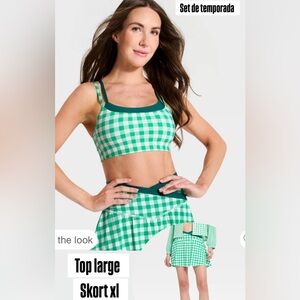 Green Gingham Bralette Top large , skort XL